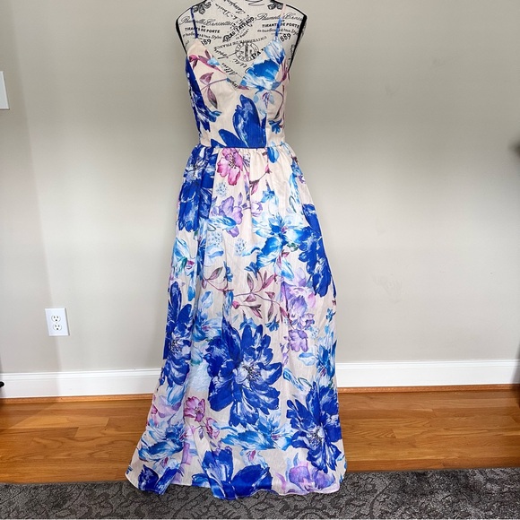 Soieblu Blue and Purple Floral Maxi Dress - Picture 1 of 5